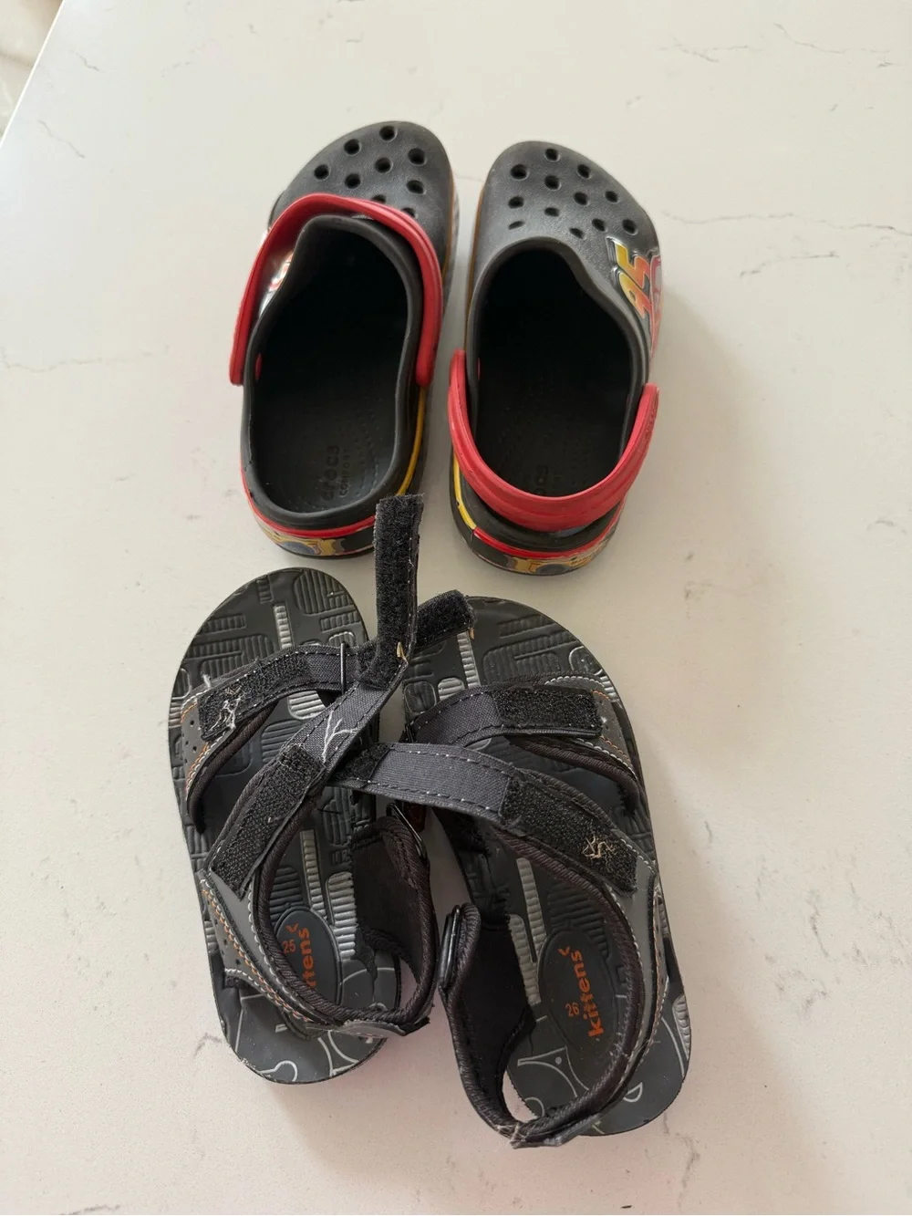 Kids Slip-On Crocs and Black Velcro Sandals - Red and Black